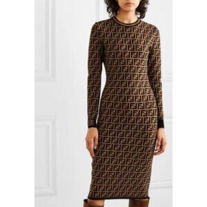 Fendi brown patterned knitted dress